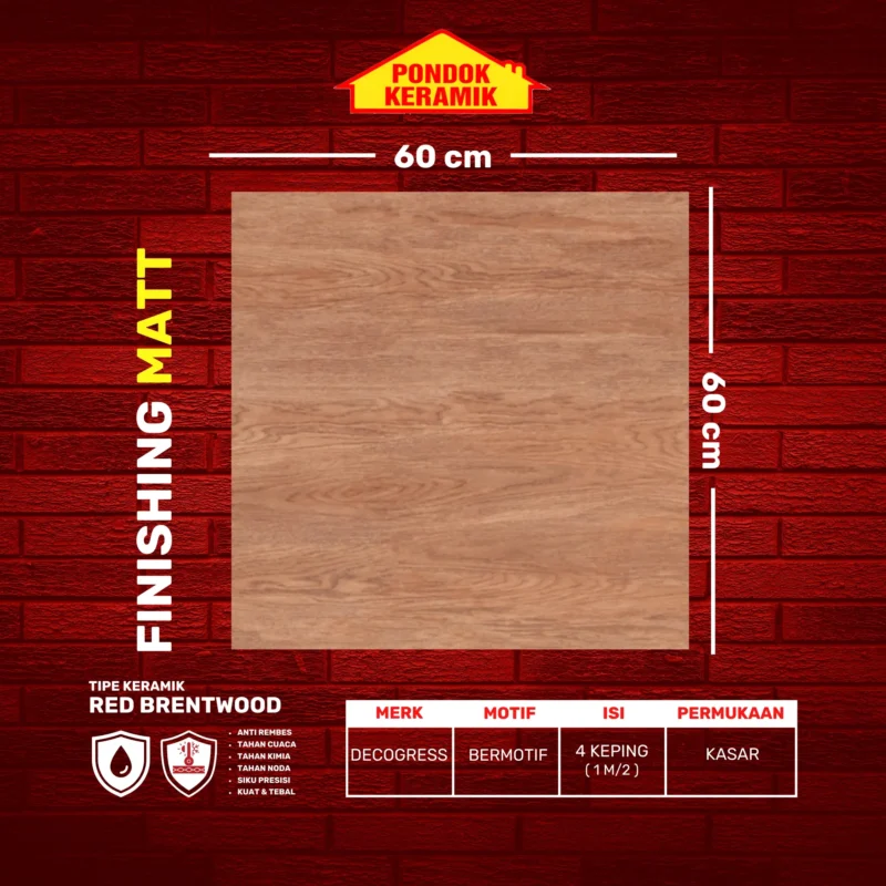 DECOGRESS 60X60 RED BRENTWOOD (MATT) I - Gambar 2