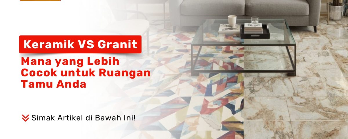 Lantai ruang tamu dengan keramik berwarna dan granit mewah