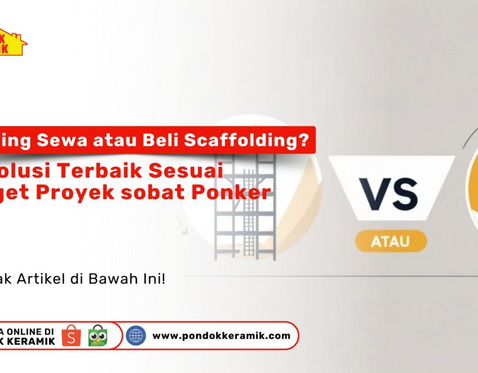 Infografis perbandingan sewa vs beli scaffolding untuk proyek konstruksi
