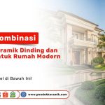 Tampilan rumah modern dengan kombinasi keramik dinding dan lantai dari Pondok Keramik, menampilkan fasad mewah dan teras luas.