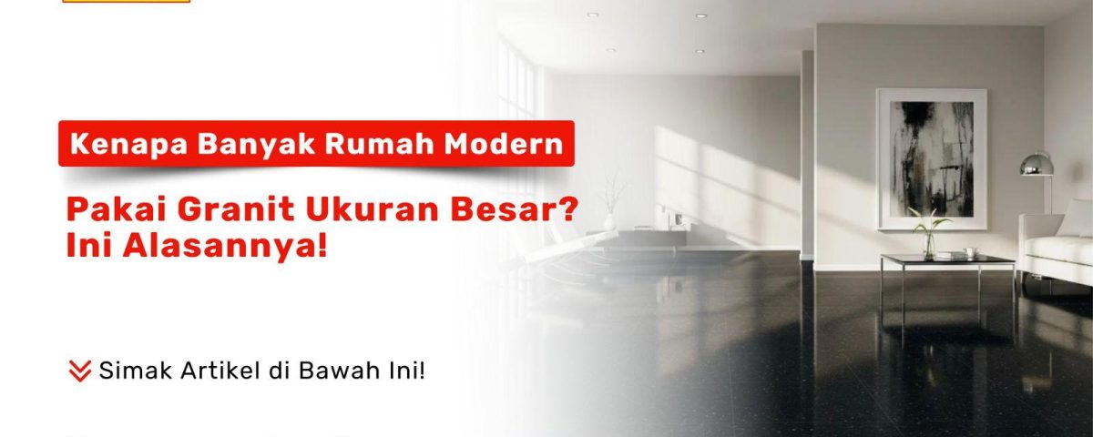 Gambar ruang tamu modern dengan lantai granit ukuran besar warna gelap, desain minimalis elegan dari Pondok Keramik.