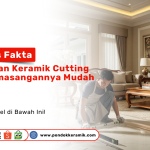 Mitos vs Fakta Perawatan Keramik Cutting. Seorang pekerja sedang memasang keramik di sebuah ruang keluarga yang elegan, menunjukkan kemudahan pemasangan.