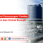 Tiga Tempat Pemasangan Tandon Air. Sebuah tandon air besar berwarna biru terpasang di atap rumah dengan struktur penyangga yang kokoh, ideal untuk rumah minimalis.