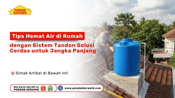 Pemasangan tandon air biru di atap rumah sebagai solusi hemat air jangka panjang
