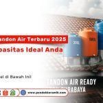 Tandon air modern berbagai ukuran di atap rumah Surabaya.