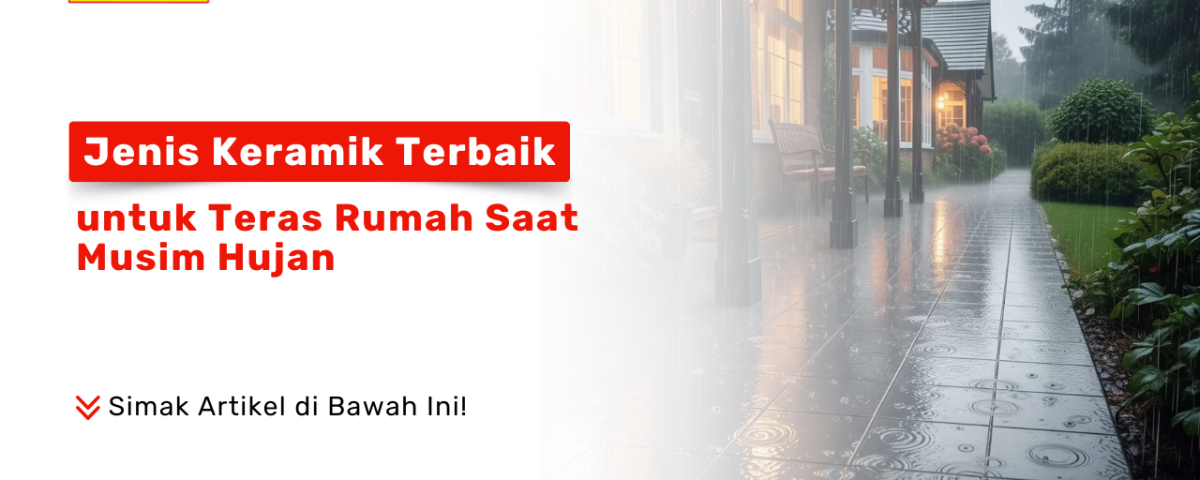 Teras rumah modern dengan keramik outdoor anti licin saat musim hujan