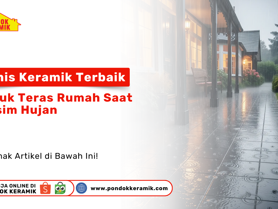 Teras rumah modern dengan keramik outdoor anti licin saat musim hujan