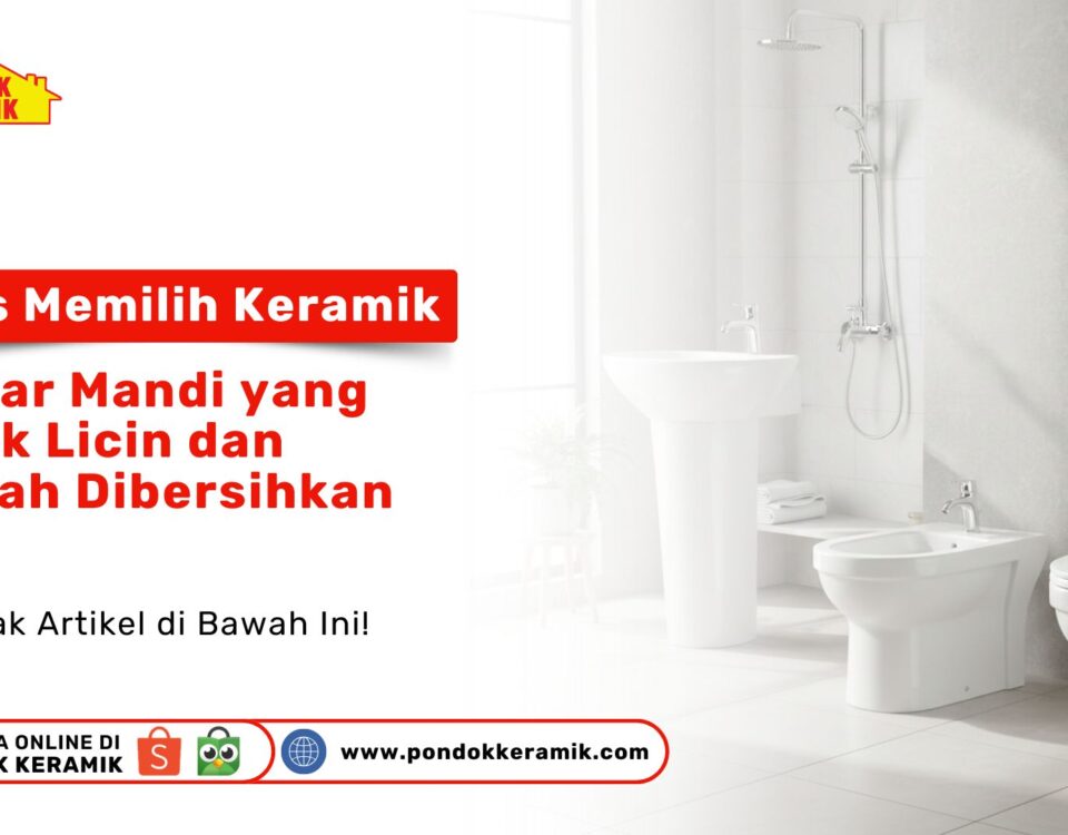 Tampilan interior kamar mandi putih yang bersih sebagai contoh tips memilih keramik kamar mandi yang tidak licin dan mudah dibersihkan