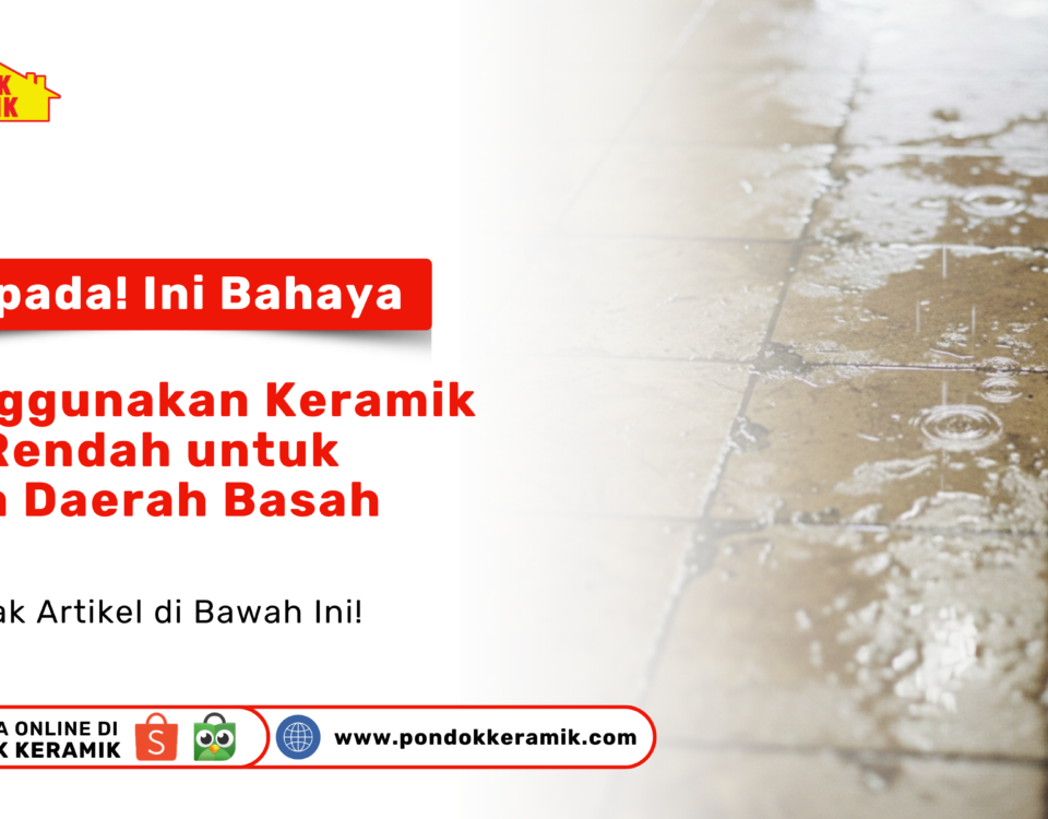 Seorang pria sedang mengecek tekstur keramik abu-abu di dinding display sebagai visual cara memilih keramik untuk teras yang kuat dan tidak mudah kotor