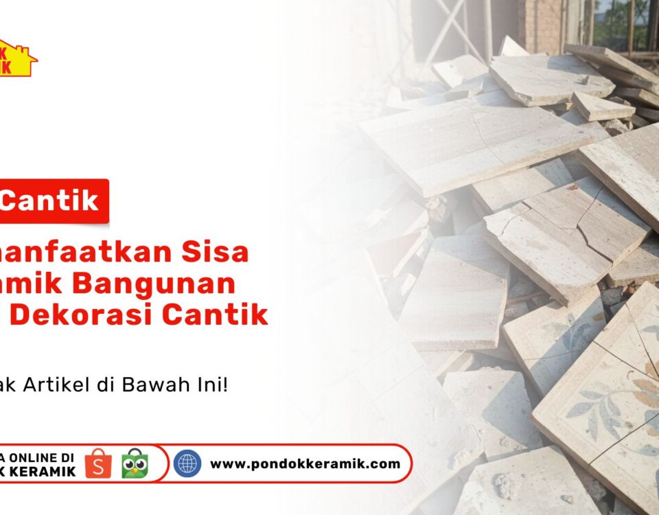 Tumpukan sisa potongan keramik bangunan yang belum terolah di lokasi konstruksi sebagai visual ide cantik memanfaatkan sisa keramik bangunan jadi dekorasi cantik