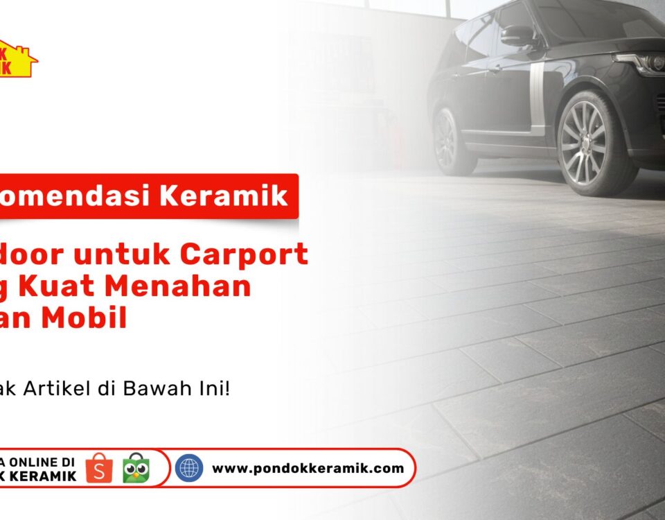 Sebuah mobil mewah terparkir di atas lantai keramik abu-abu yang kokoh sebagai visual rekomendasi keramik outdoor untuk carport yang kuat menahan beban mobil