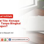 Contoh kepingan rectified tile di atas meja kayu dengan tepi yang sangat siku dan presisi serta alat ukur meteran di sampingnya