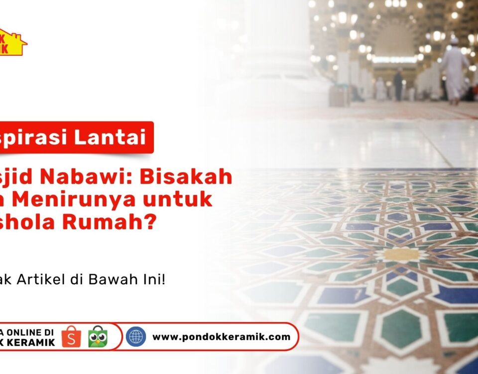 Tampilan jarak dekat lantai Masjid Nabawi dengan motif geometri bintang berwarna cokelat dan biru yang sangat detail dan artistik
