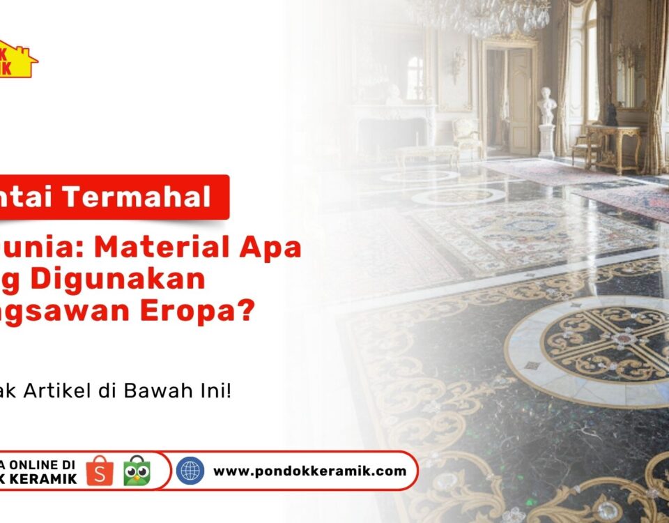 Interior aula istana Eropa yang sangat luas dengan lantai marmer hitam dan putih mengkilap yang memiliki pola dekoratif rumit