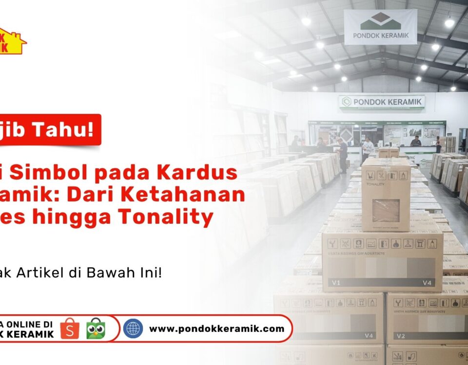Tumpukan kardus keramik di gudang Pondok Keramik yang menampilkan label kode tonality V1 hingga V4 secara jelas