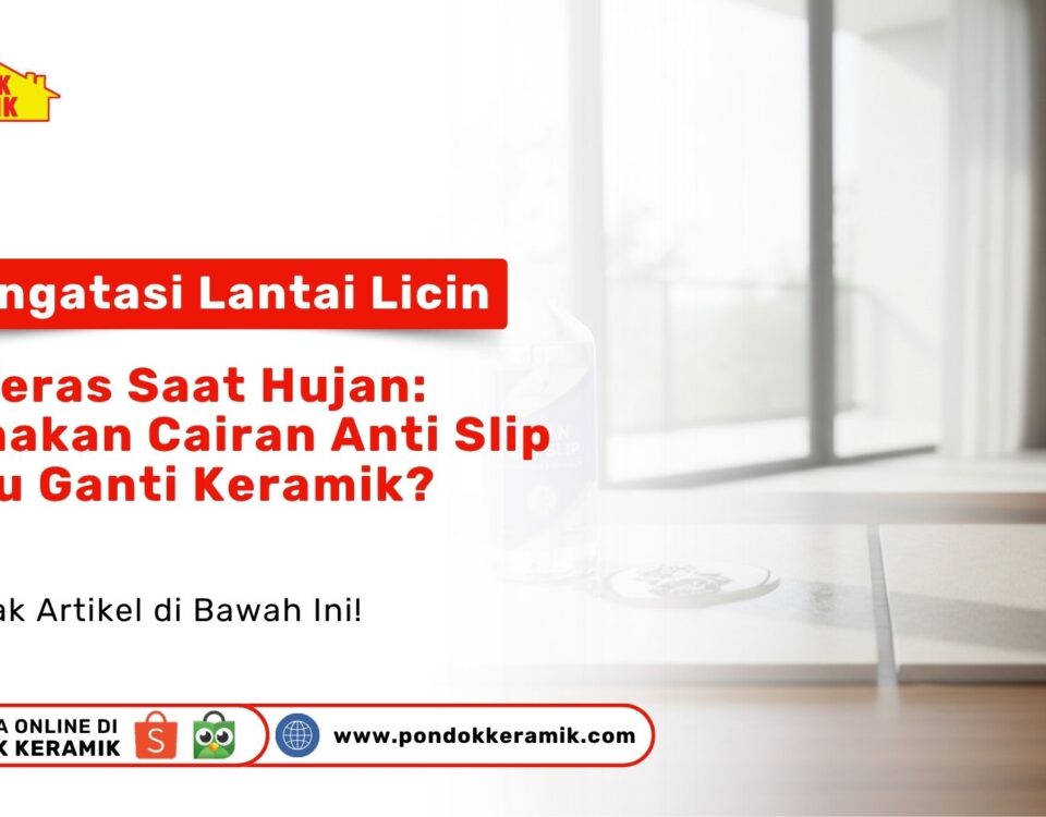 Ilustrasi cara Mengatasi Lantai Licin di Teras Saat Hujan: Gunakan Cairan Anti Slip atau Ganti Keramik? pada permukaan lantai basah