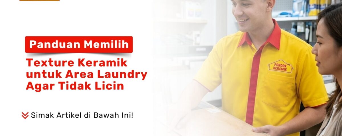 Seorang staf membantu pelanggan dalam Panduan Memilih Texture Keramik untuk Area Laundry Agar Tidak Licin