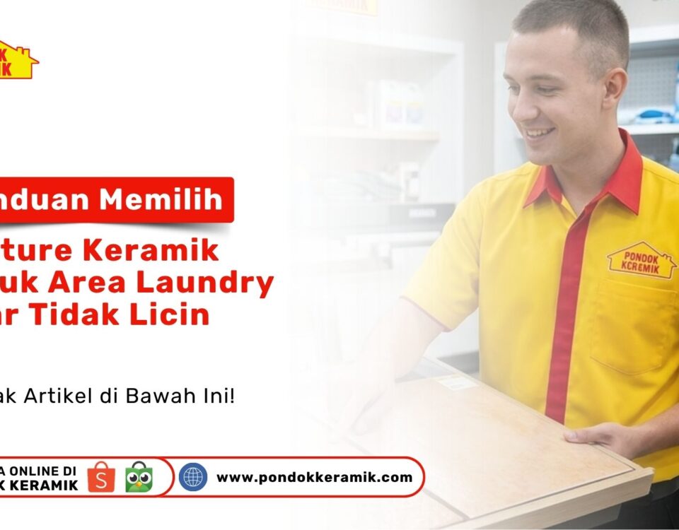 Seorang staf membantu pelanggan dalam Panduan Memilih Texture Keramik untuk Area Laundry Agar Tidak Licin
