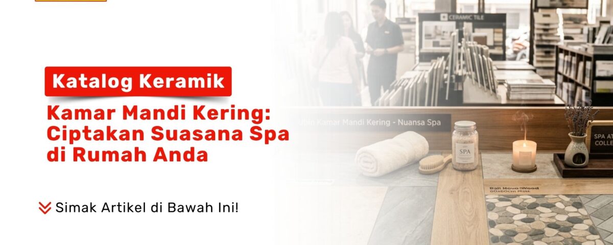 Display contoh ubin Rinjani Slate, Bali Wood, dan Riverstone Mosaic berdampingan dengan dekorasi lilin aroma terapi di Toko Pondok Keramik